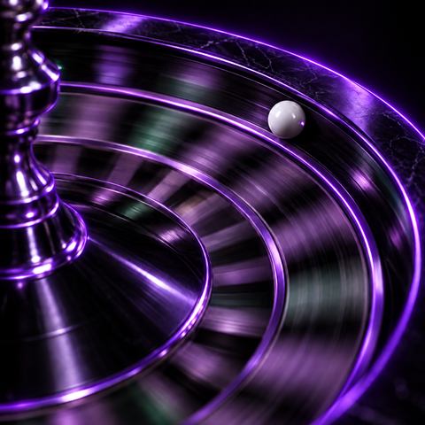 Rueda de ruleta en primer plano con la bola en movimiento